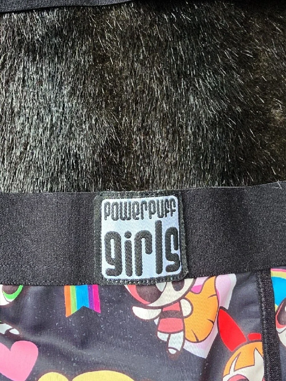 Powerpuff Girls Black Faux Fur Trim Skirt - Colorful Character Print